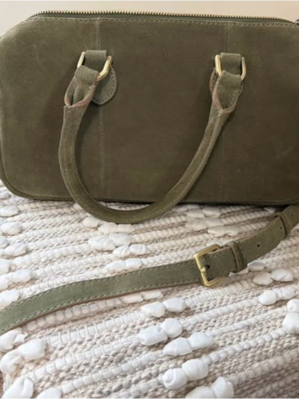 Olive Suede Top-Handle Women’s Bag with Removable Strap